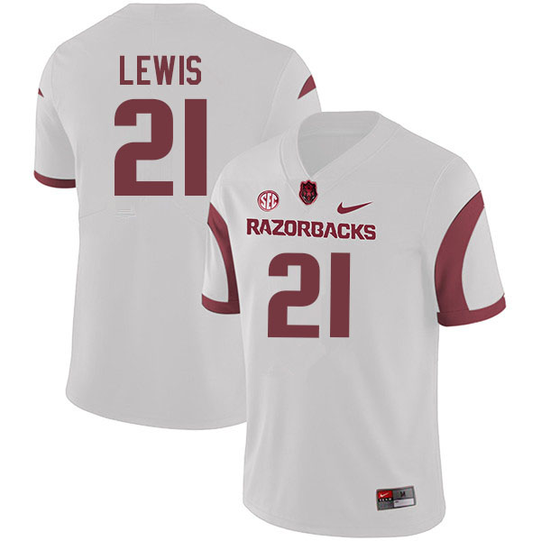 Men #21 Jaylen Lewis Arkansas Razorbacks College Football Jerseys Sale-White